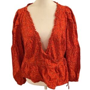 Universal Thread wrap long-sleeve top. Size M. Burnt orange floral pattern